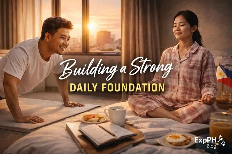 Filipino overseas worker building a strong daily foundation through morning routines, planning, and self-care abroad