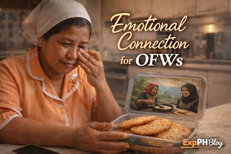 Filipino OFW preparing Tausug Apam in a small kitchen abroad, showing emotional connection to home through traditional Filipino food.