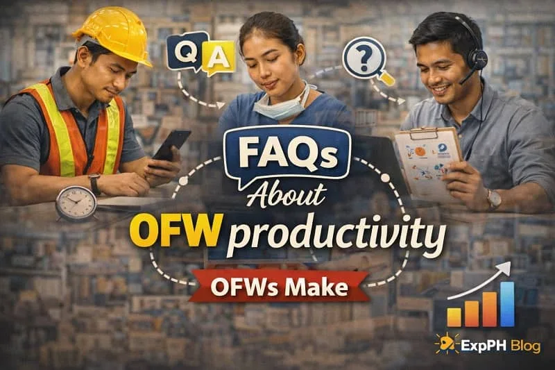 Filipino OFWs reading frequently asked questions about productivity while working abroad
