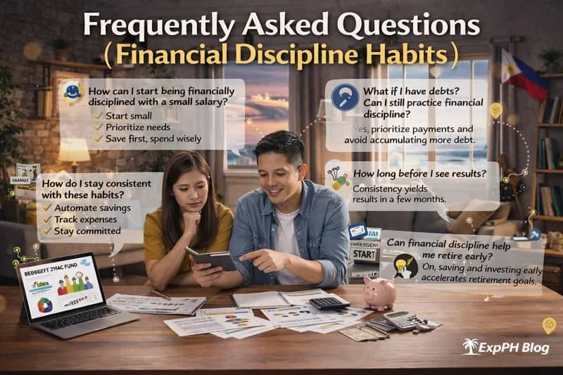 Filipino couple discussing financial questions at home with laptop showing retirement chart and budget savings jar