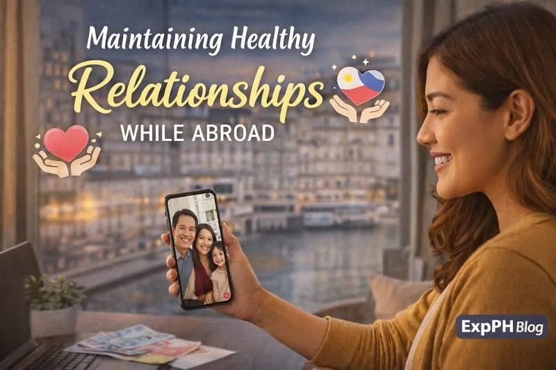 Filipino OFW video calling family abroad, showing healthy relationships and emotional connection while living overseas
