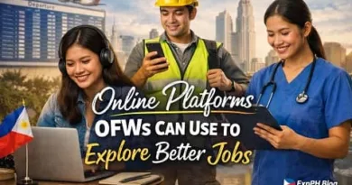 Filipino OFWs using online job platforms to explore better career opportunities abroad with ExpPH Blog logo visible