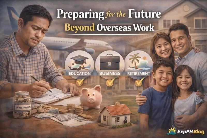 Filipino OFW planning savings, education, and retirement while preparing for life beyond overseas work with family