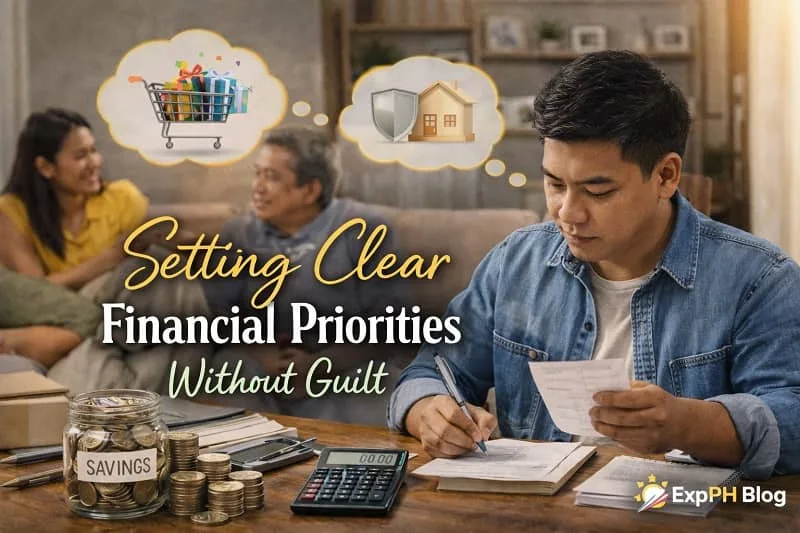 Filipino managing finances and setting clear financial priorities without guilt while balancing family needs and personal savings