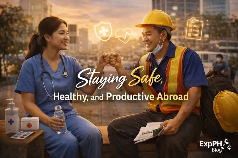 Filipino overseas worker practicing healthy habits and safety routines to stay productive while working abroad