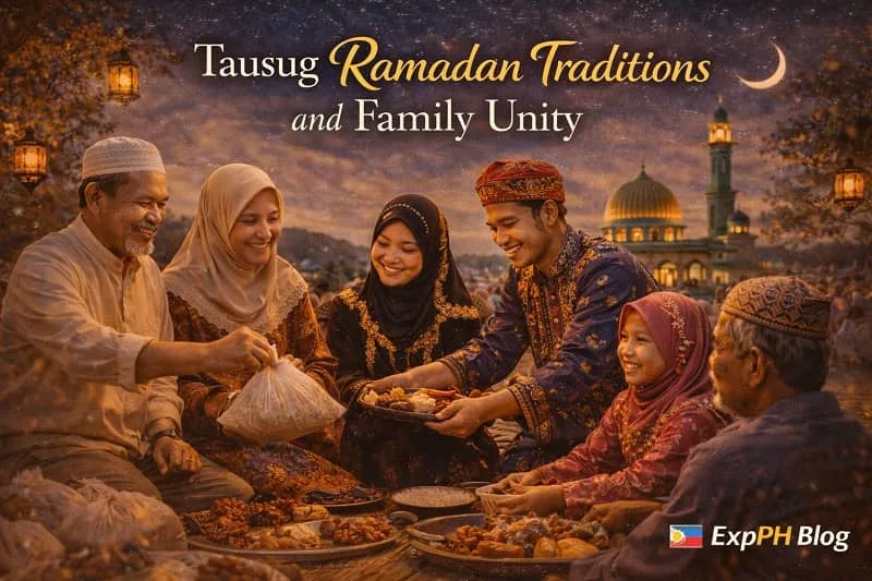 Tausug family gathered together during Ramadan in Sulu sharing meal and prayer, representing family unity and faith