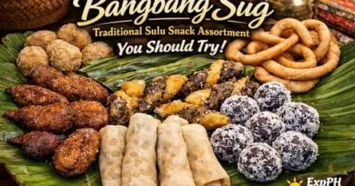 Traditional Bangbang Sug platter from Sulu displayed on banana leaves with assorted Tausug delicacies and ExpPH Blog logo