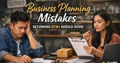 Filipino returning OFWs reviewing business plans and financial papers while discussing common business planning mistakes before starting a business in the Philippines.