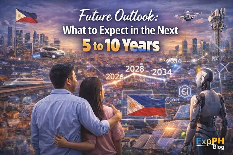 Futuristic Philippine city with advanced technology AI robotics and smart infrastructure showing future development