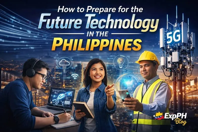 Filipino professionals learning digital skills with AI, robotics, and 5G technology showing preparation for future technology in the Philippines