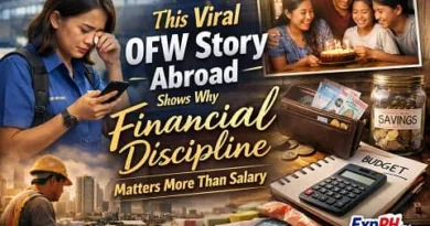 Filipino OFW abroad reflecting on money decisions while budgeting savings and supporting family, illustrating the importance of OFW financial discipline