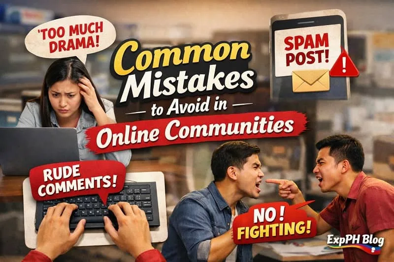 Filipino users facing common online community mistakes such as spam posts, rude comments, online arguments, and drama while using digital platforms