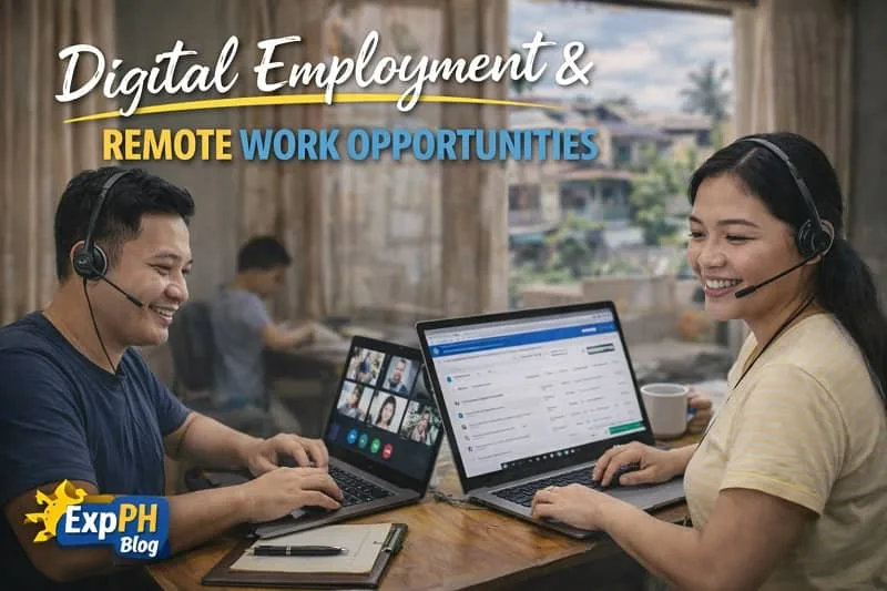 Filipino professional working remotely on a laptop at home with a headset and stable internet connection