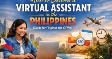 Filipina virtual assistant working on laptop at home with headset, representing online jobs and remote work opportunities in the Philippines for OFWs