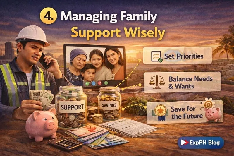 Filipino OFW supporting family while managing finances budgeting and setting financial boundaries