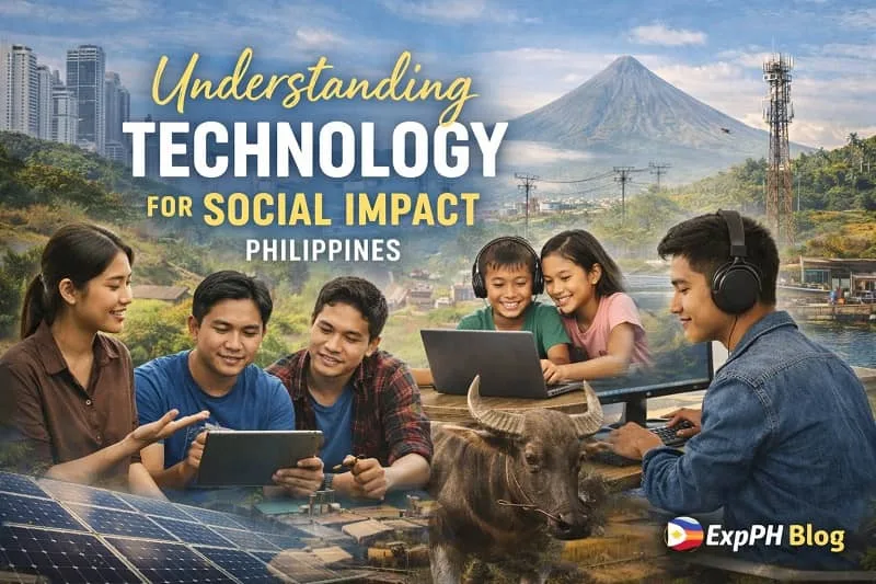 Filipino people using technology for education, work, and community development showing social impact in the Philippines