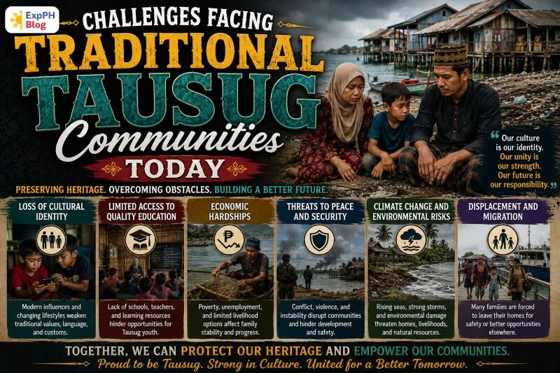 Traditional Tausug family facing modern social and economic challenges beside coastal stilt houses in a Filipino Muslim community in Sulu.