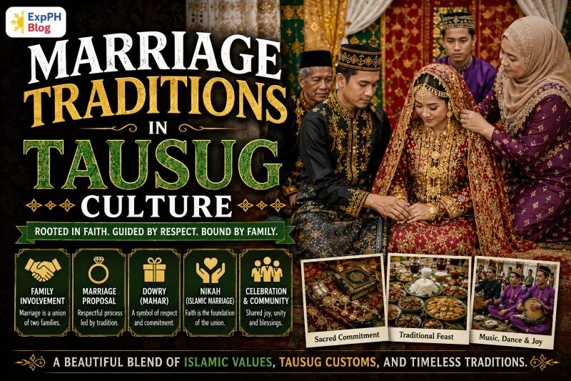 Traditional Tausug Muslim wedding ceremony with bride and groom wearing colorful cultural attire during a family-centered celebration in the Philippines.