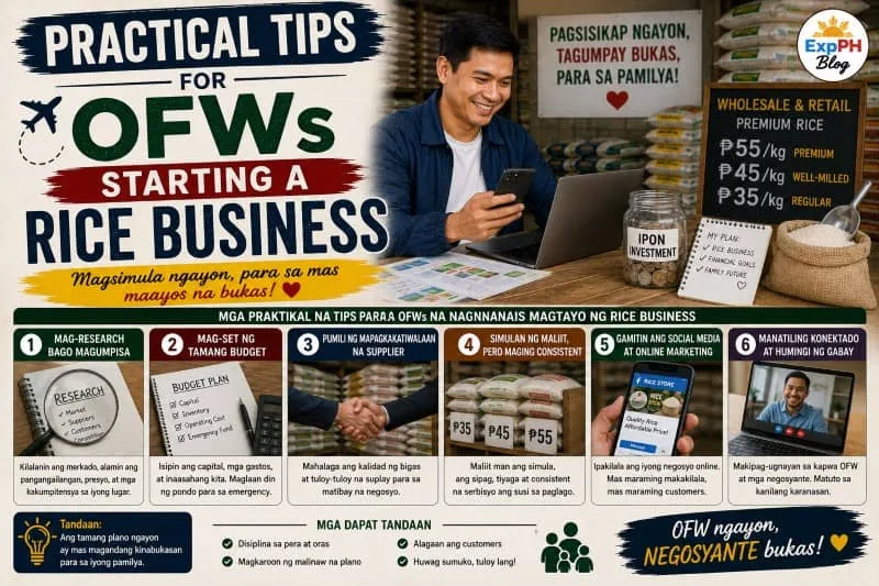 Filipino OFW planning and managing a rice business startup with ExpPH Blog logo
