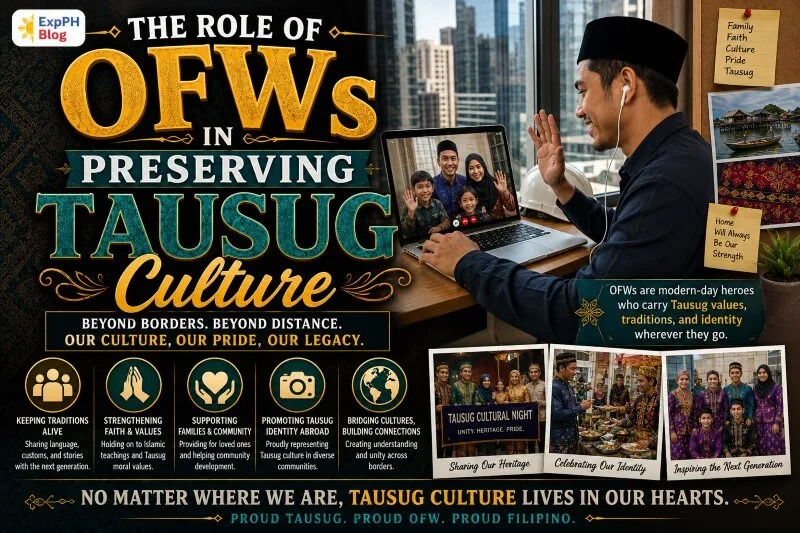 Tausug overseas Filipino worker communicating with family through video call while preserving Filipino Muslim traditions and cultural identity abroad.