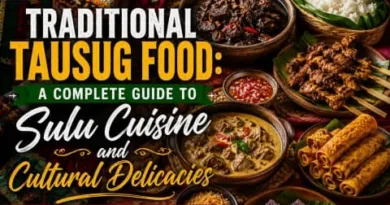 A vibrant spread of traditional Tausug food, including Tiyula Itum, Piyanggang, and sweet Sulu delicacies, beautifully arranged on a festive table for the ExpPH Blog.