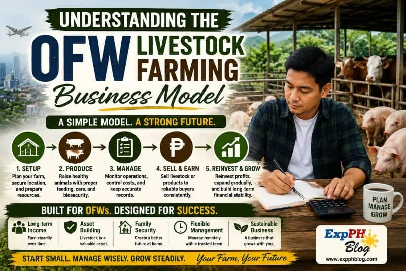 Filipino OFW livestock farmer managing pigs and cattle while learning farm operations and business management in the Philippines.