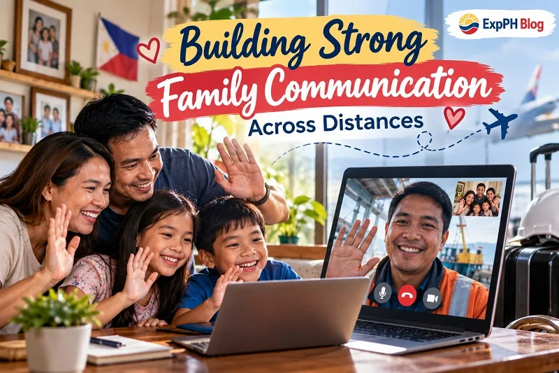 Filipino family video calling an OFW father working overseas, showing how communication helps families stay connected across distances.