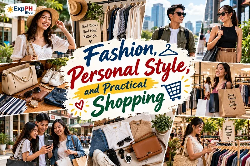 Fashion, Personal Style, and Practical Shopping featuring Filipino shoppers browsing clothing stores, choosing outfits, comparing accessories, and shopping for everyday essentials for ExpPH Blog.
