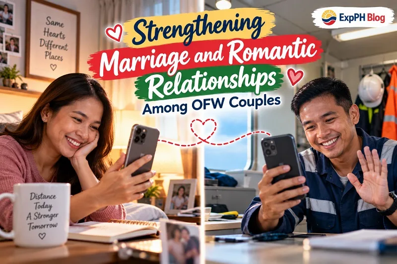Filipino couple maintaining their long-distance relationship through a video call while the husband works overseas.